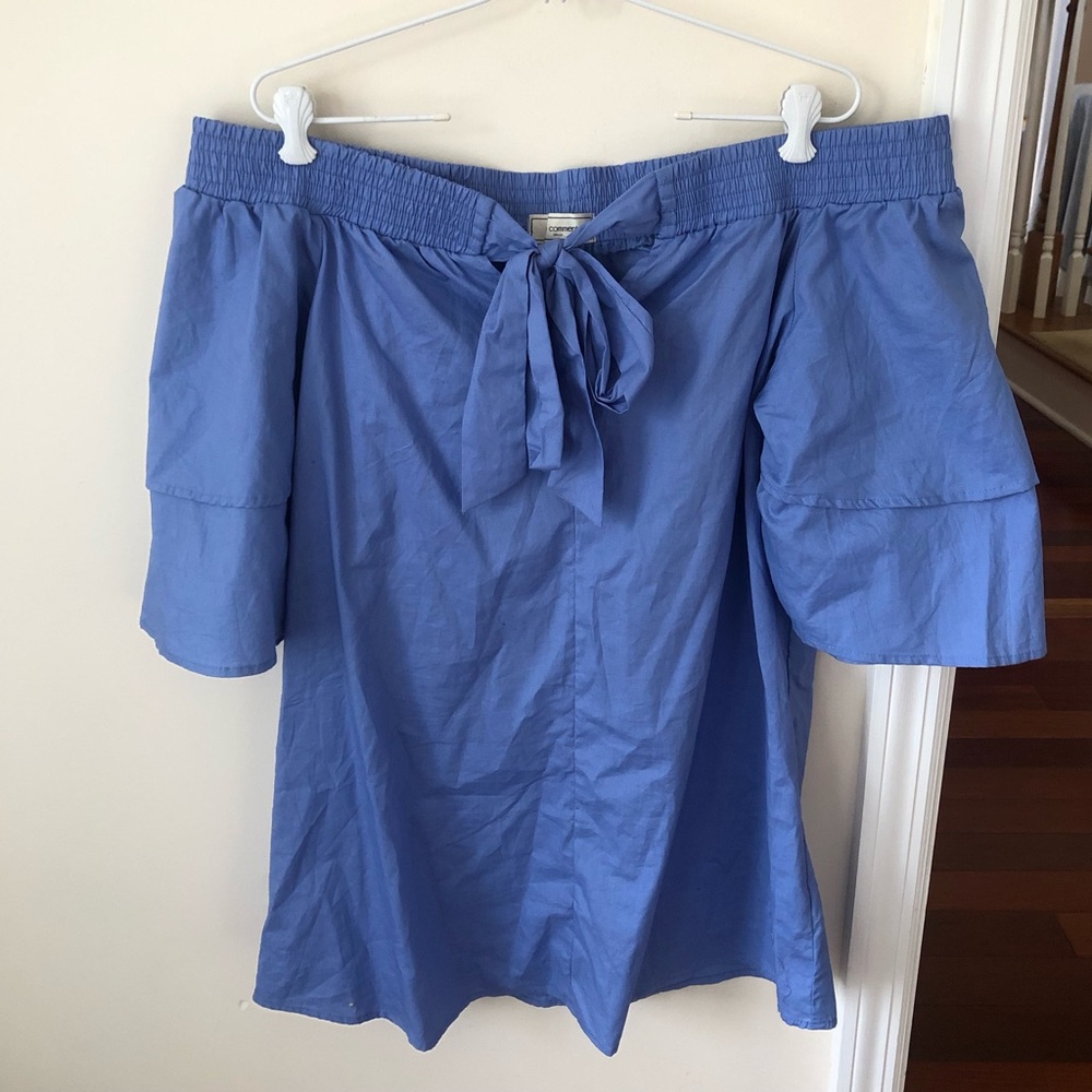 Periwinkle Blue Ultra Flirt Cotton Off The Shoulder Dress with Tied Bow Front